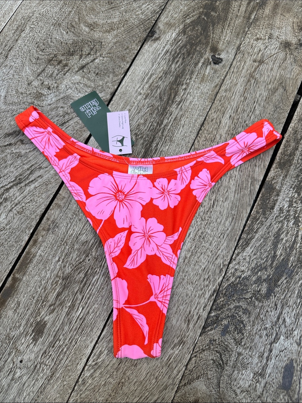 NEW Wild Fable Floral High-Cut Bikini Cheeky Bottom - Red with Pink Flowers